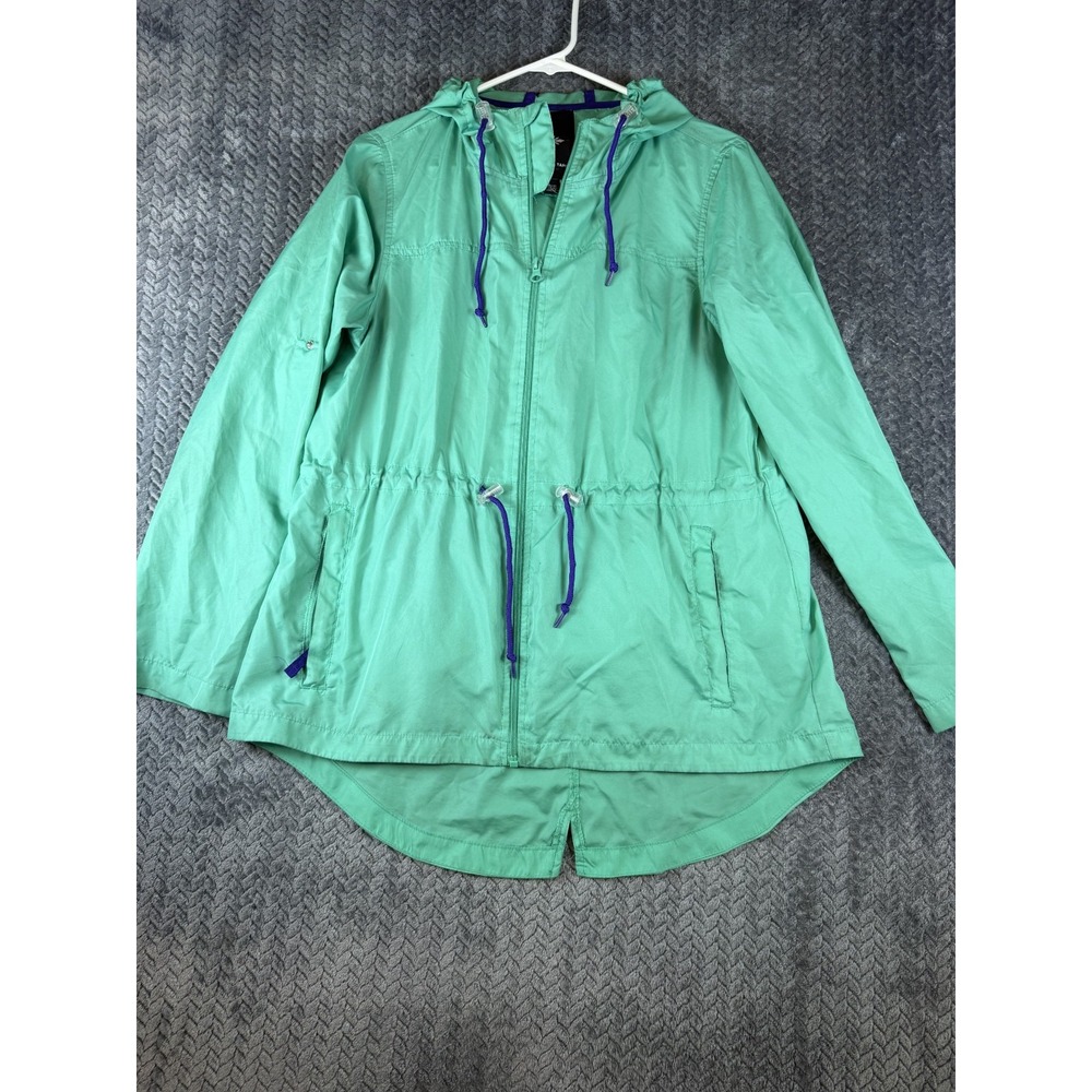 Weather Tamer Windbreaker Jacket Women M (8/10) Green Hooded High Low Hem Zip Up